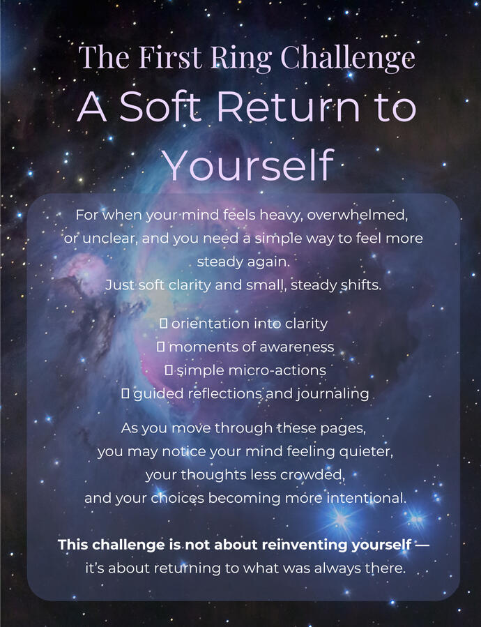 A Soft Return to Yourself Intro page explaining the 7-day reset for when your mind feels heavy, overwhelmed, or unclear.